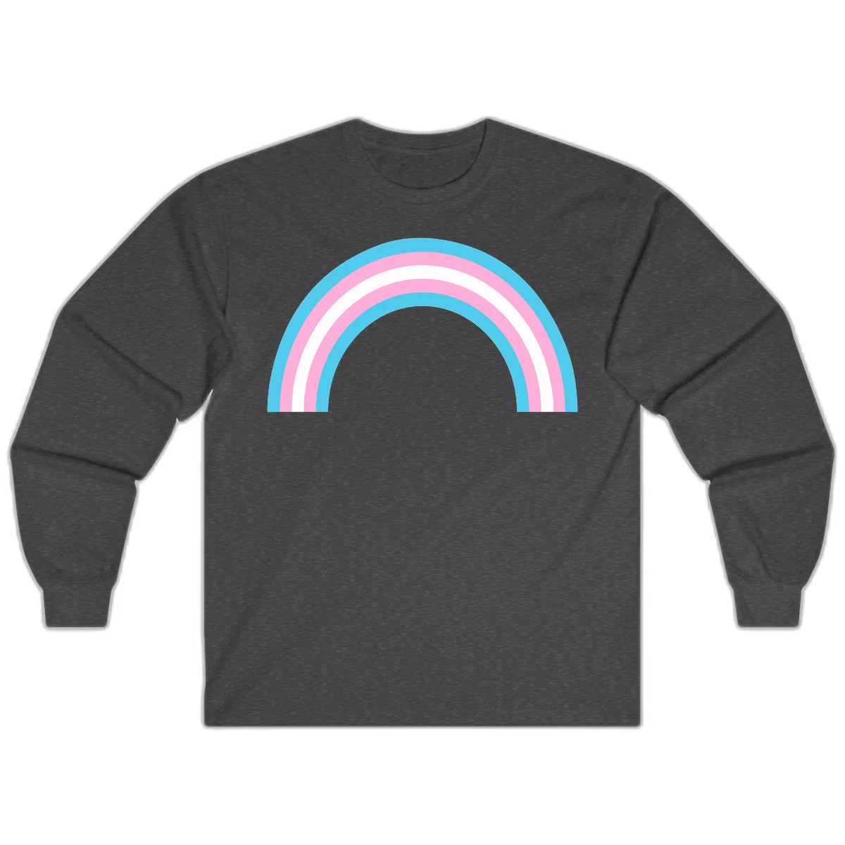Pastel rainbow arch with five concentric bands in cyan, pink, and white on gray background in Dark Heather