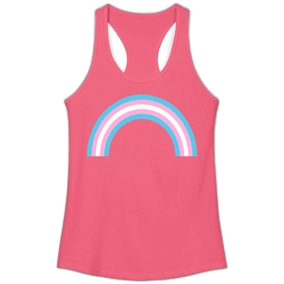 Pastel rainbow arch with five concentric bands in cyan, pink, and white on gray background in Hot Pink