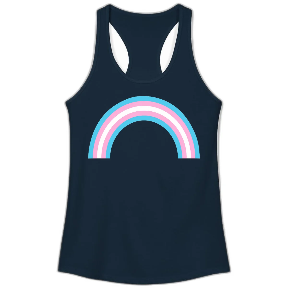 Pastel rainbow arch with five concentric bands in cyan, pink, and white on gray background in Solid Midnight Navy
