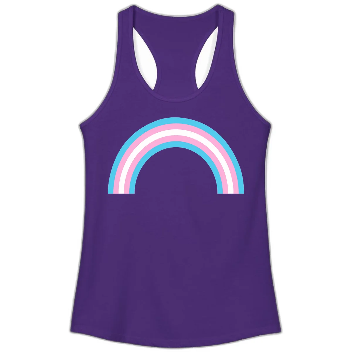 Pastel rainbow arch with five concentric bands in cyan, pink, and white on gray background in Solid Purple Rush