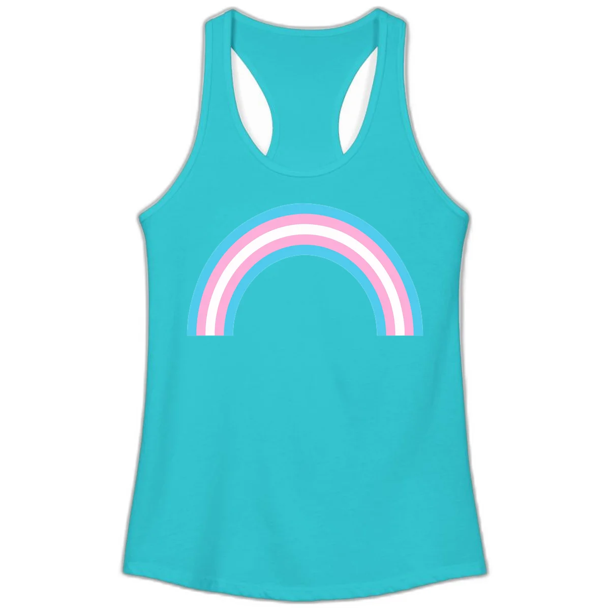 Pastel rainbow arch with five concentric bands in cyan, pink, and white on gray background in Solid Tahiti Blue