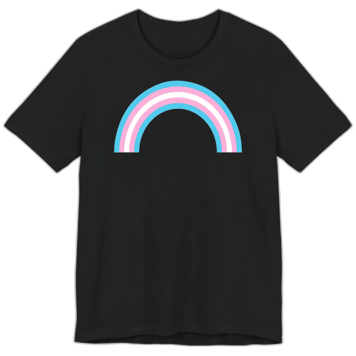 Pastel rainbow arch with five concentric bands in cyan, pink, and white on gray background in Black