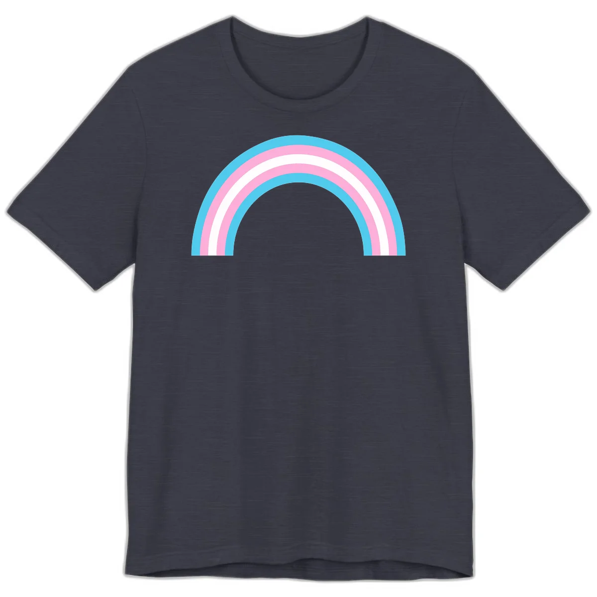 Pastel rainbow arch with five concentric bands in cyan, pink, and white on gray background in Heather Midnight Navy
