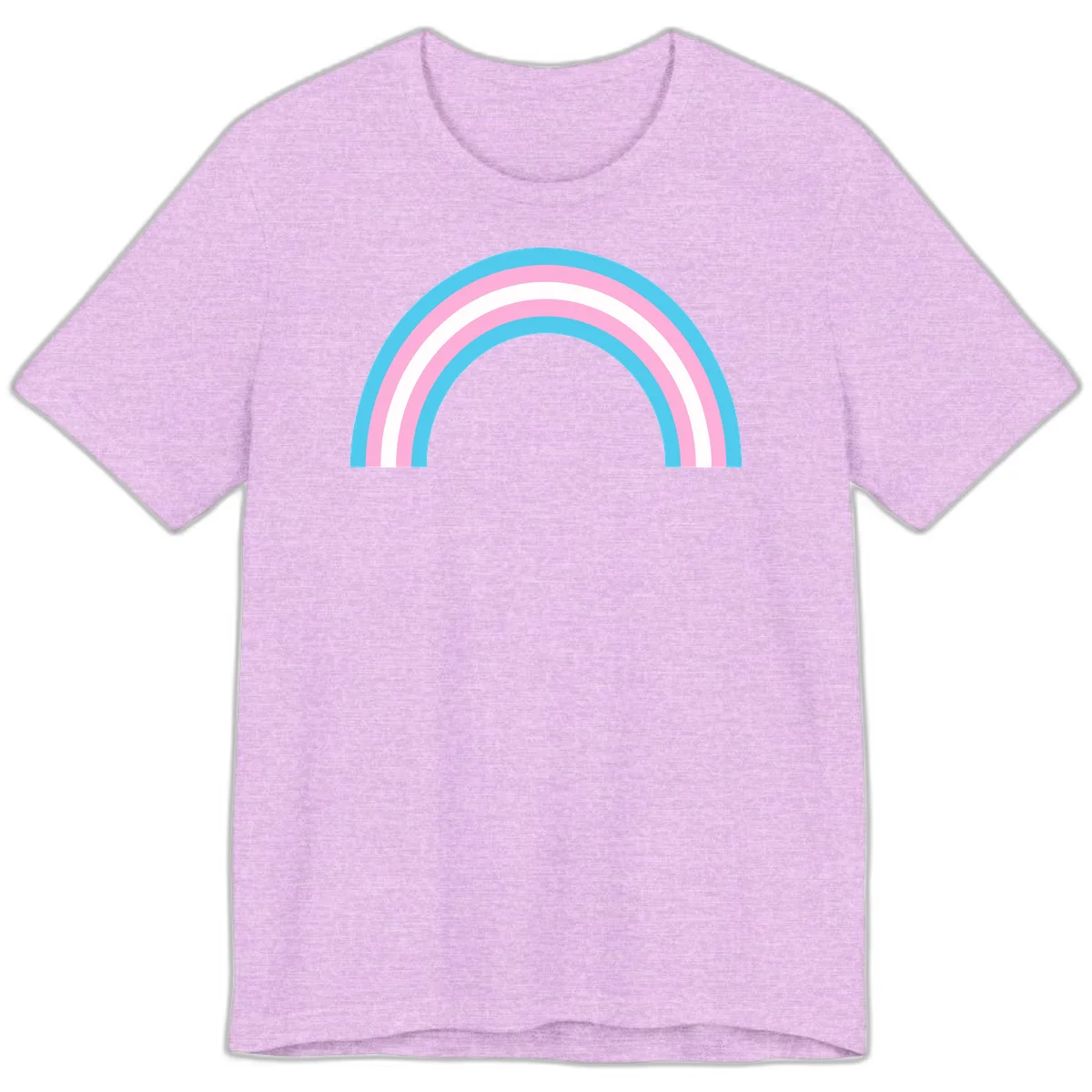 Pastel rainbow arch with five concentric bands in cyan, pink, and white on gray background in Heather Prism Lilac