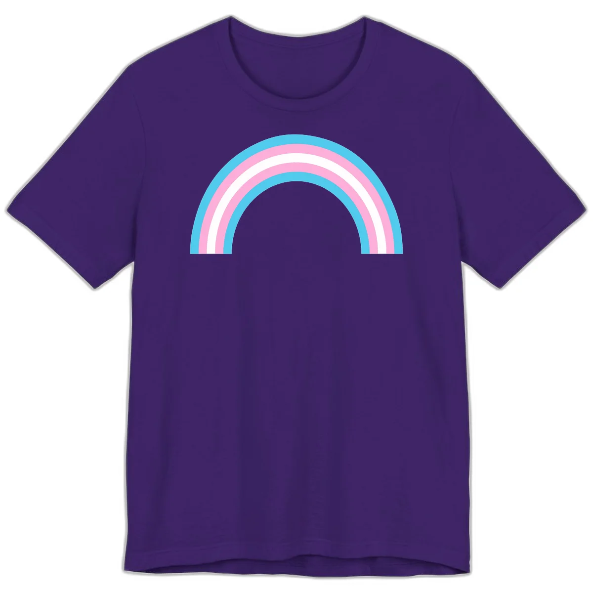 Pastel rainbow arch with five concentric bands in cyan, pink, and white on gray background in Team Purple