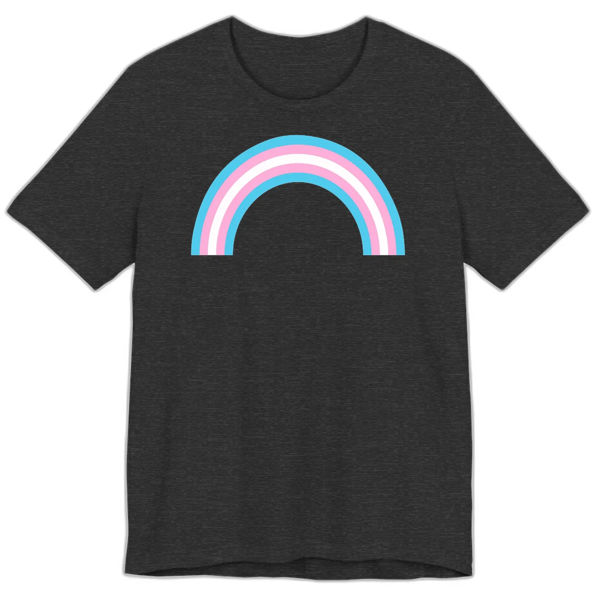 Pastel rainbow arch with five concentric bands in cyan, pink, and white on gray background in Dark Grey Heather