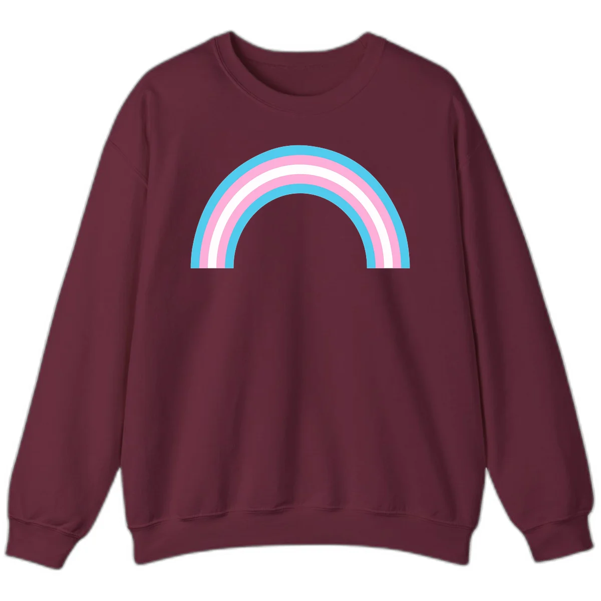 Pastel rainbow arch with five concentric bands in cyan, pink, and white on gray background in Maroon