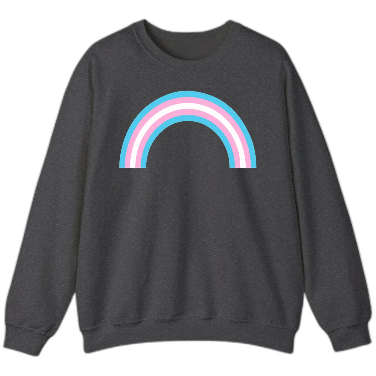 Pastel rainbow arch with five concentric bands in cyan, pink, and white on gray background in Dark Heather