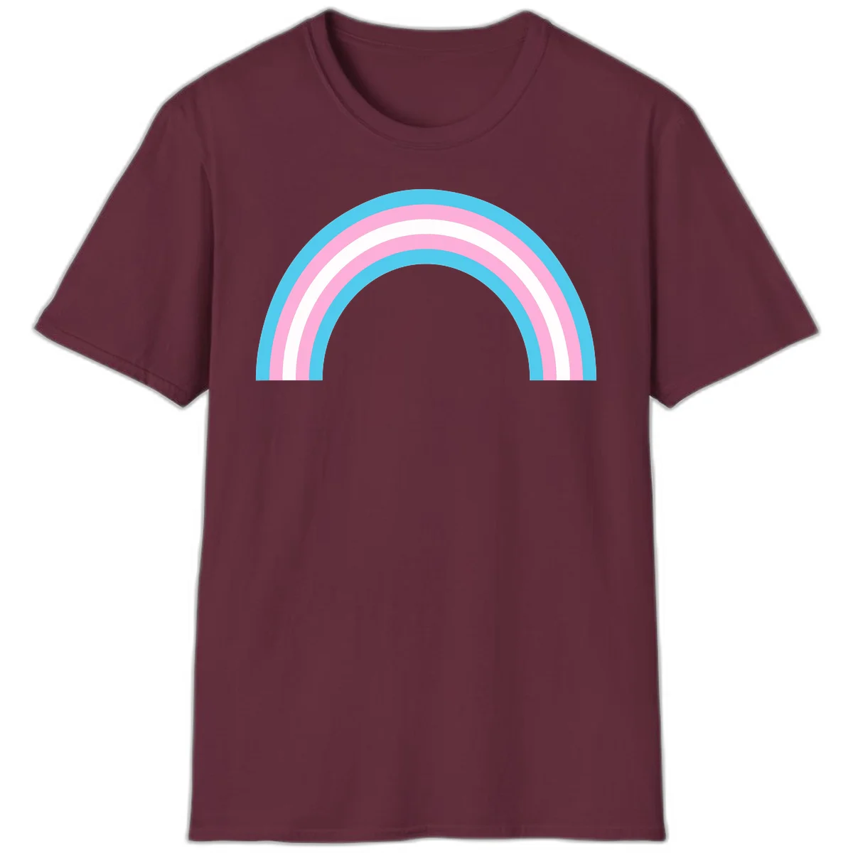 Pastel rainbow arch with five concentric bands in cyan, pink, and white on gray background in Maroon