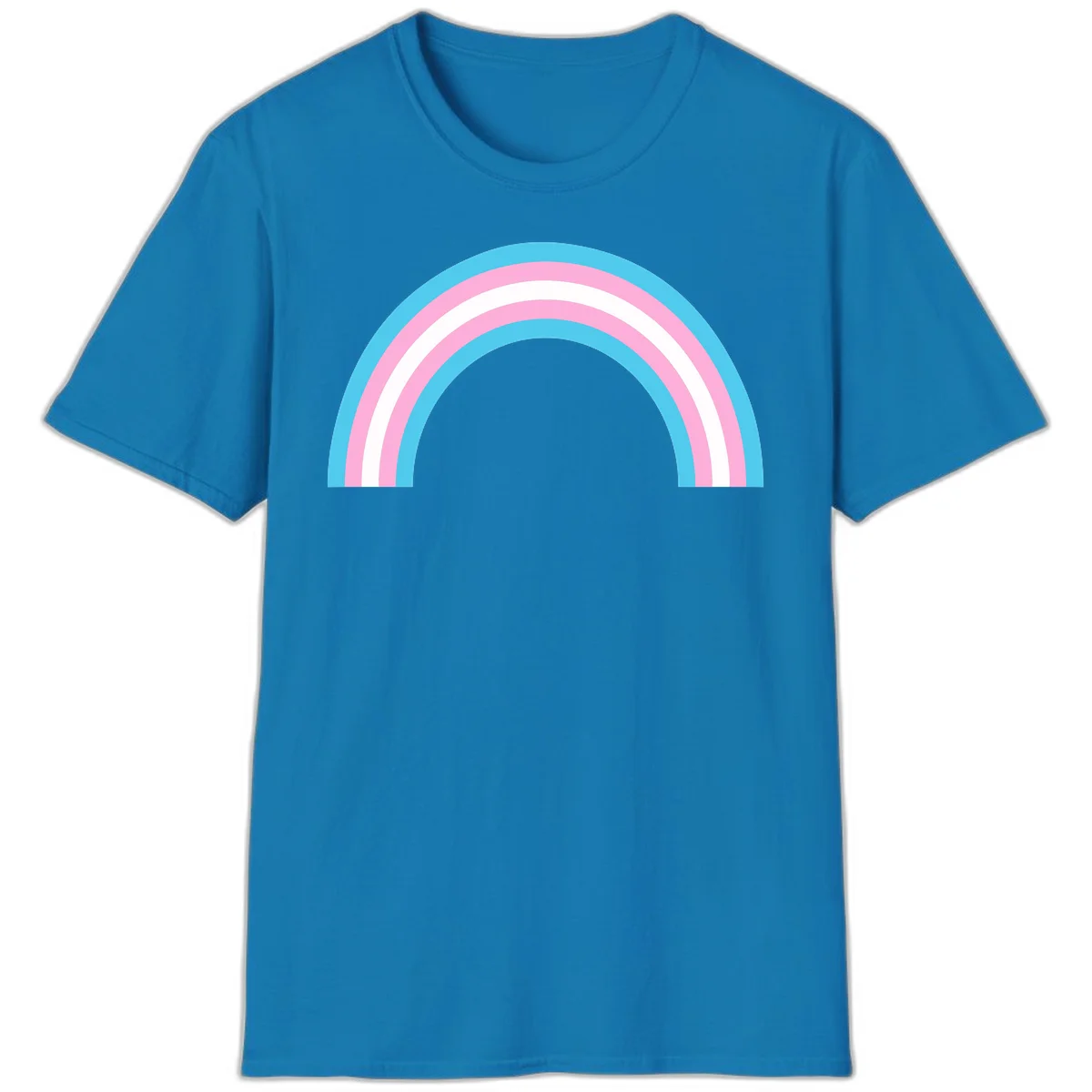 Pastel rainbow arch with five concentric bands in cyan, pink, and white on gray background in Sapphire