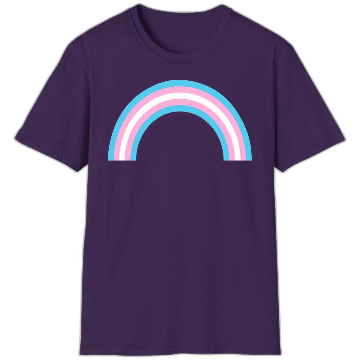 Pastel rainbow arch with five concentric bands in cyan, pink, and white on gray background in Purple