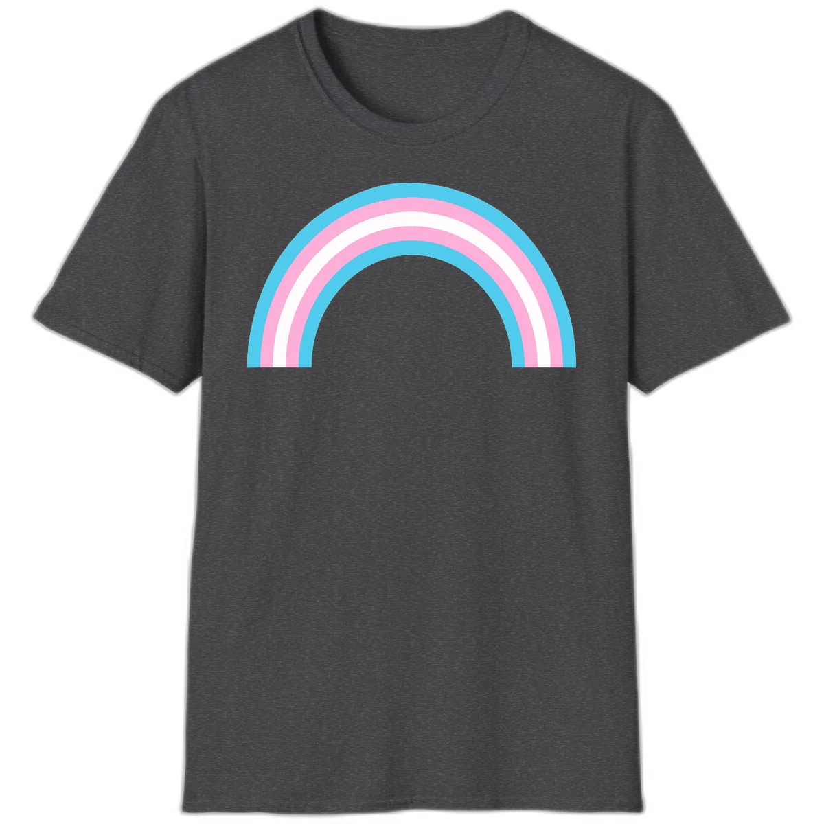 Pastel rainbow arch with five concentric bands in cyan, pink, and white on gray background in Dark Heather