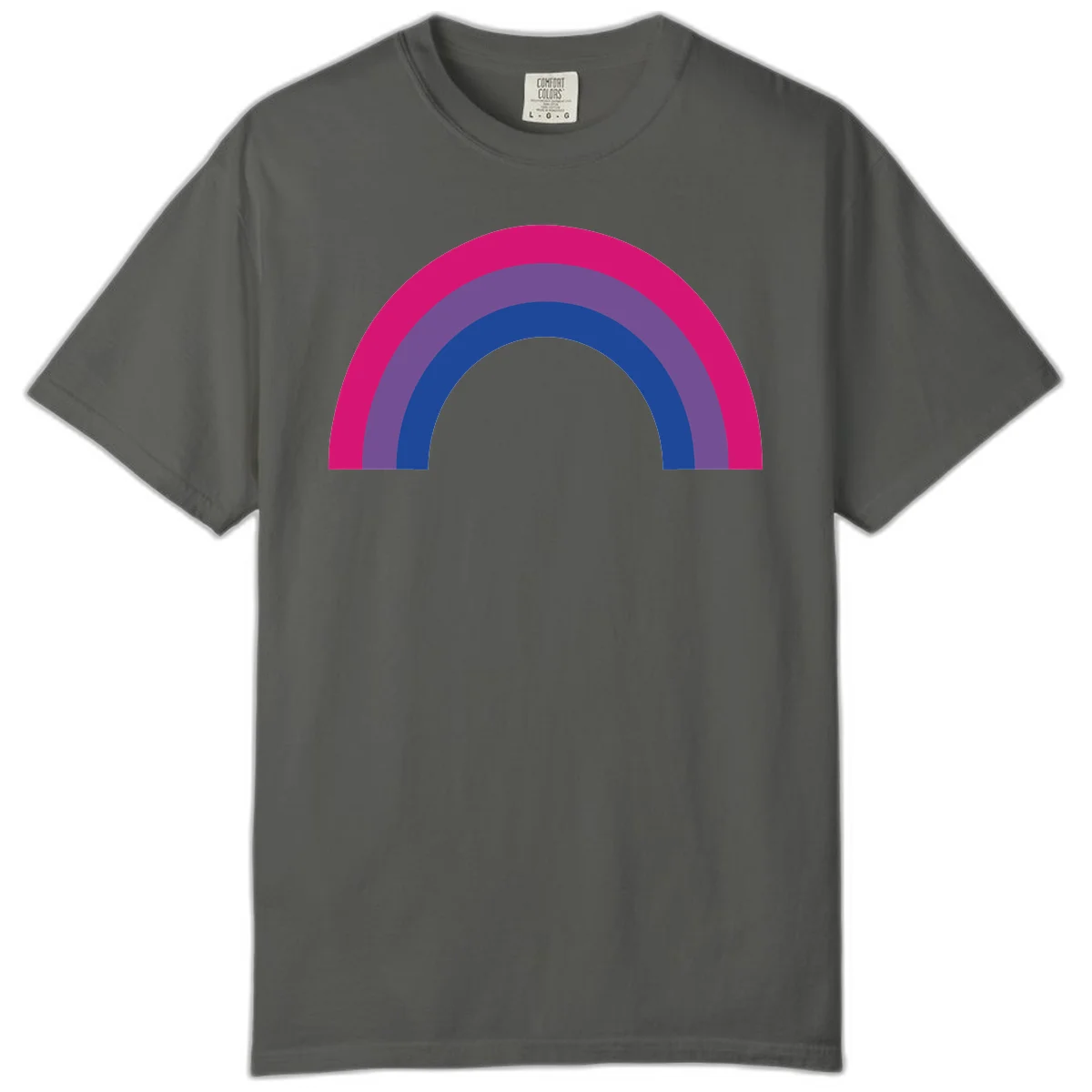 Concentric rainbow arcs design featuring nested magenta, purple, blue and gray semicircles in a modern geometric pattern in Pepper