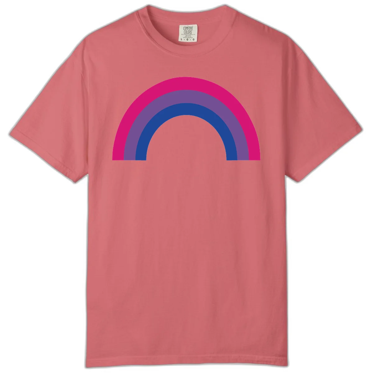 Concentric rainbow arcs design featuring nested magenta, purple, blue and gray semicircles in a modern geometric pattern in Watermelon