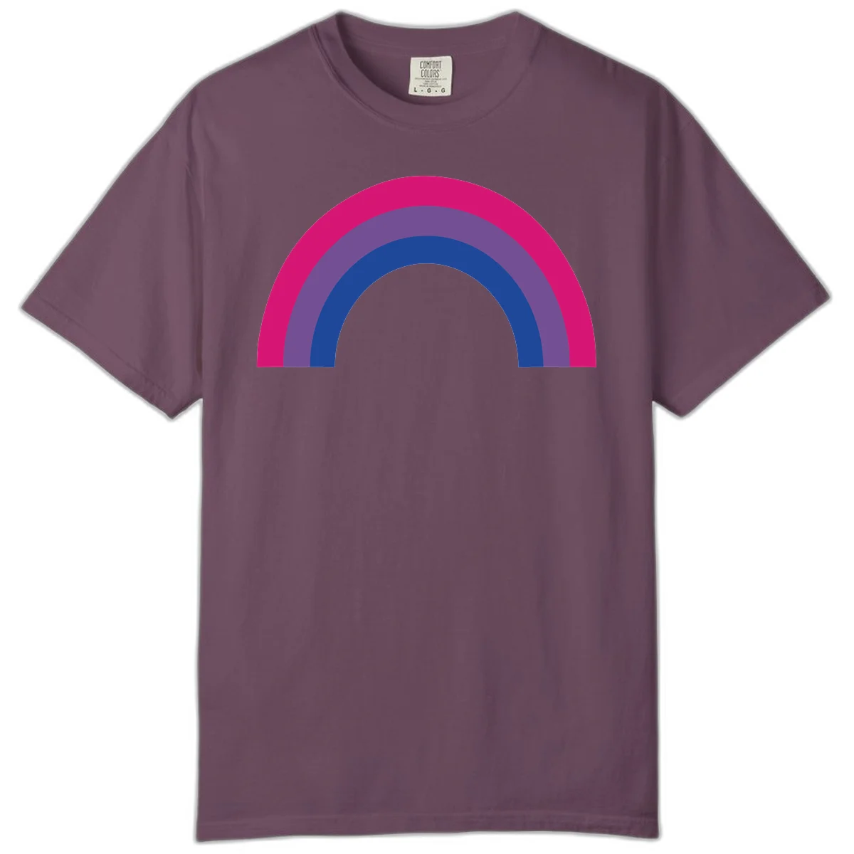 Concentric rainbow arcs design featuring nested magenta, purple, blue and gray semicircles in a modern geometric pattern in Berry