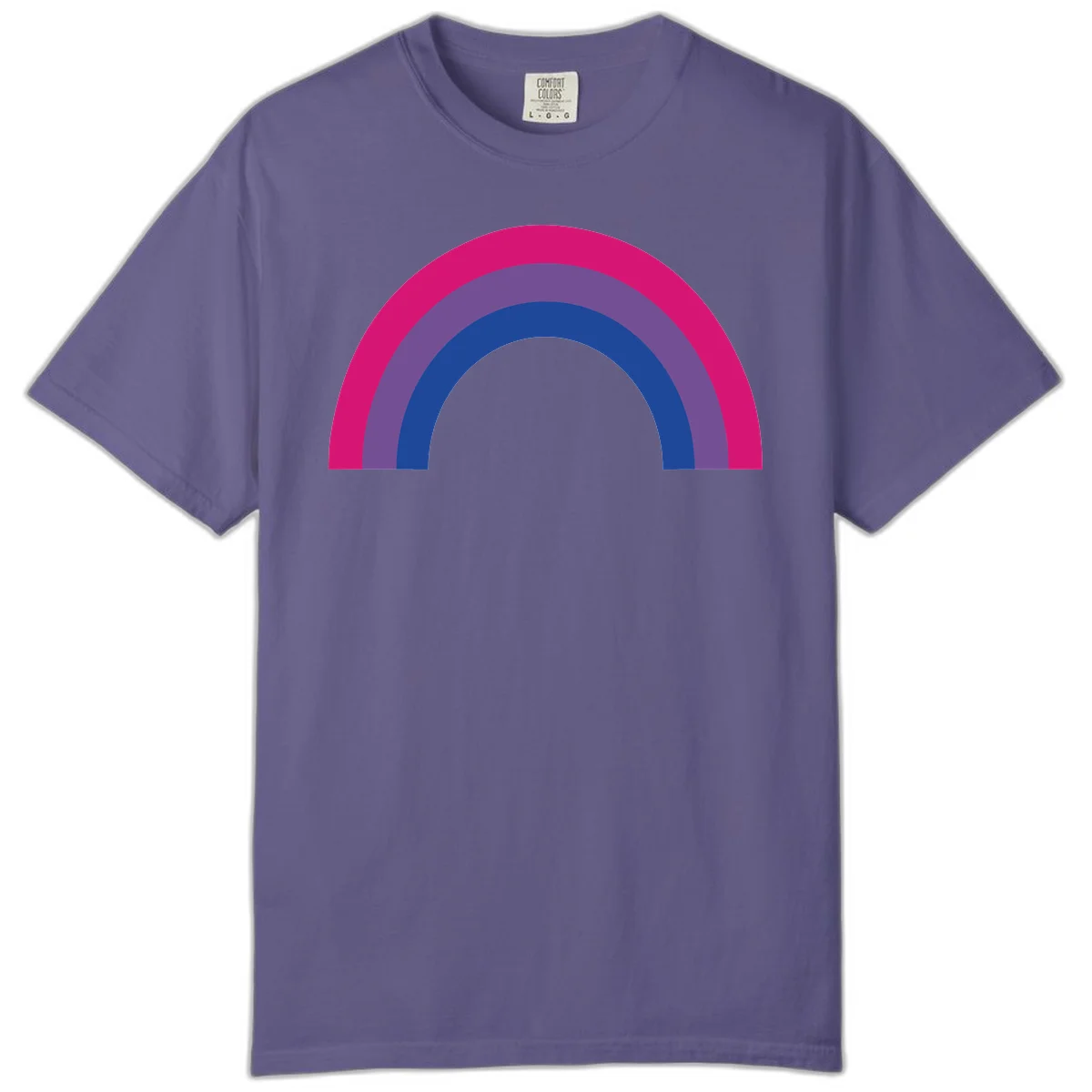 Concentric rainbow arcs design featuring nested magenta, purple, blue and gray semicircles in a modern geometric pattern in Grape