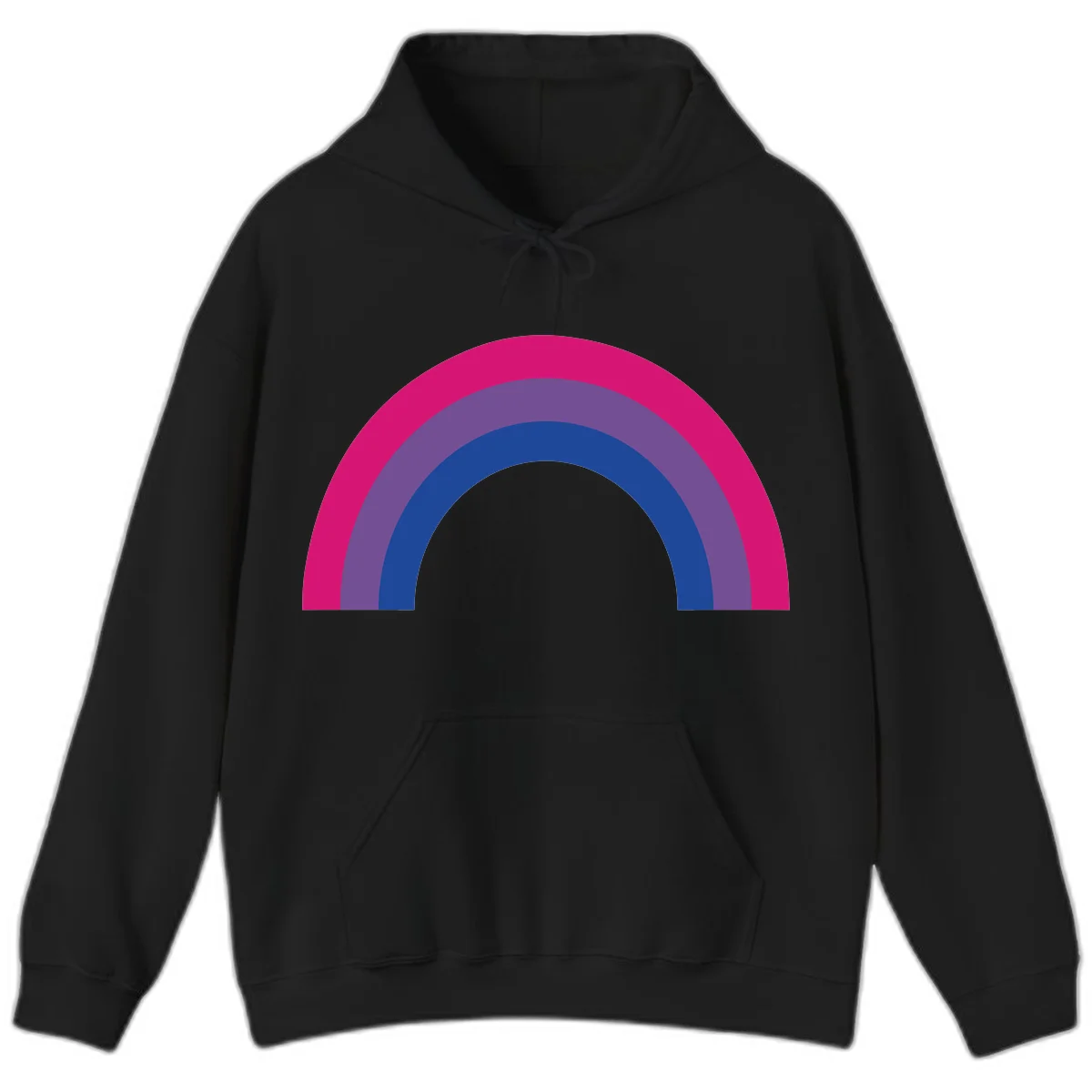 Concentric rainbow arcs design featuring nested magenta, purple, blue and gray semicircles in a modern geometric pattern in Black