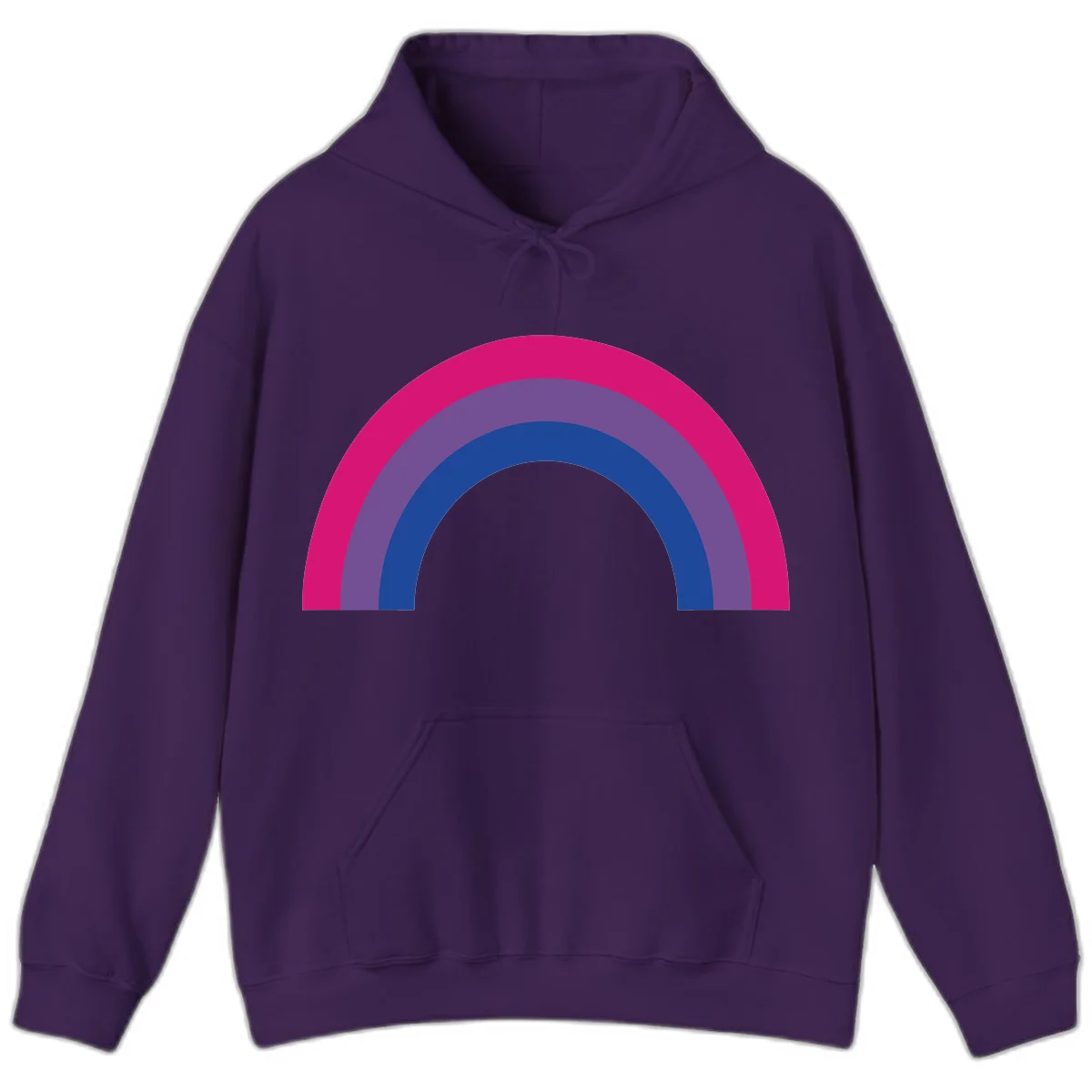 Concentric rainbow arcs design featuring nested magenta, purple, blue and gray semicircles in a modern geometric pattern in Purple