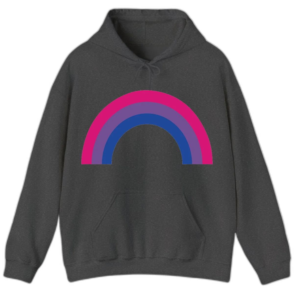Concentric rainbow arcs design featuring nested magenta, purple, blue and gray semicircles in a modern geometric pattern in Dark Heather