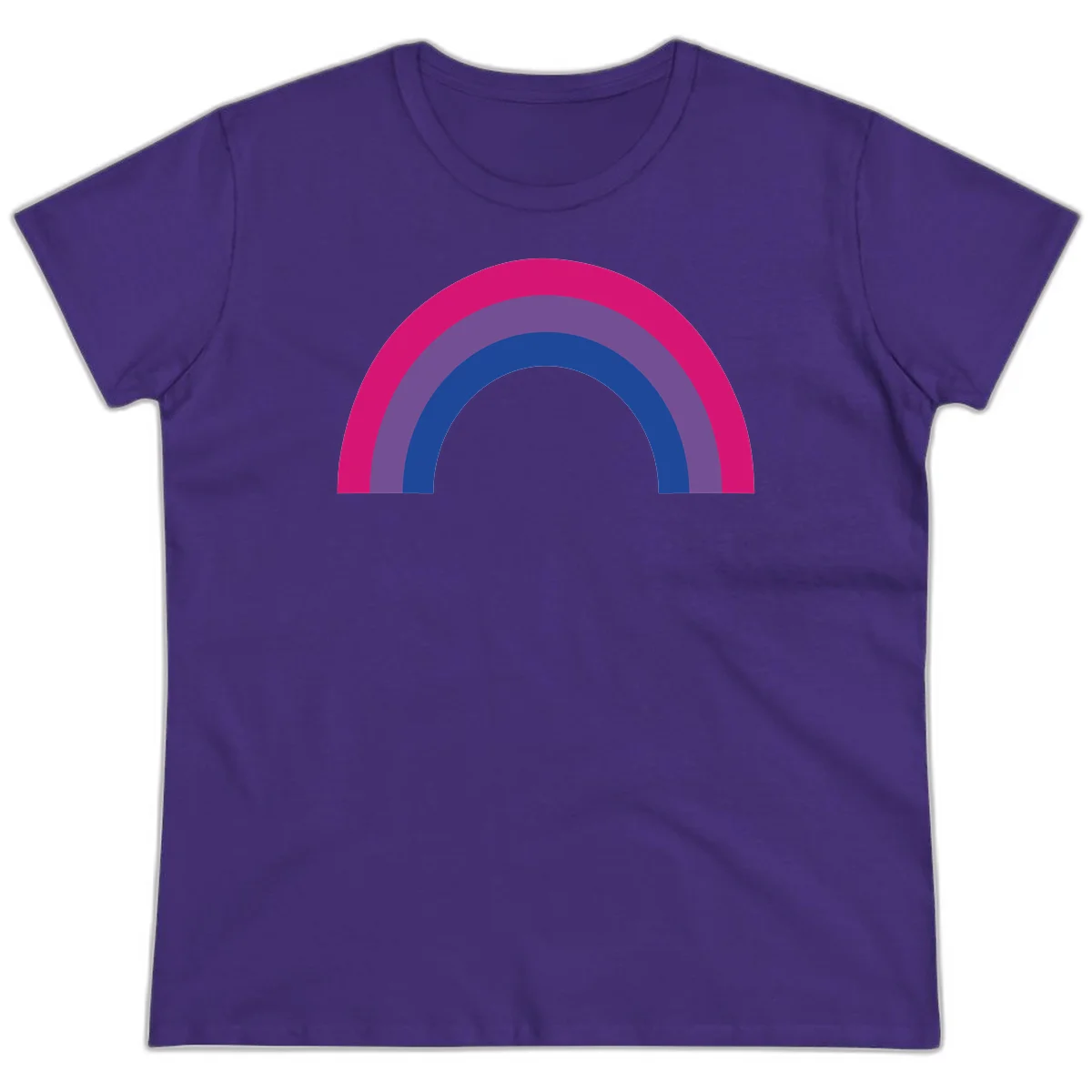 Concentric rainbow arcs design featuring nested magenta, purple, blue and gray semicircles in a modern geometric pattern in Purple
