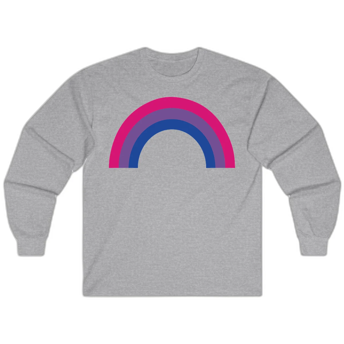 Concentric rainbow arcs design featuring nested magenta, purple, blue and gray semicircles in a modern geometric pattern in Sport Grey