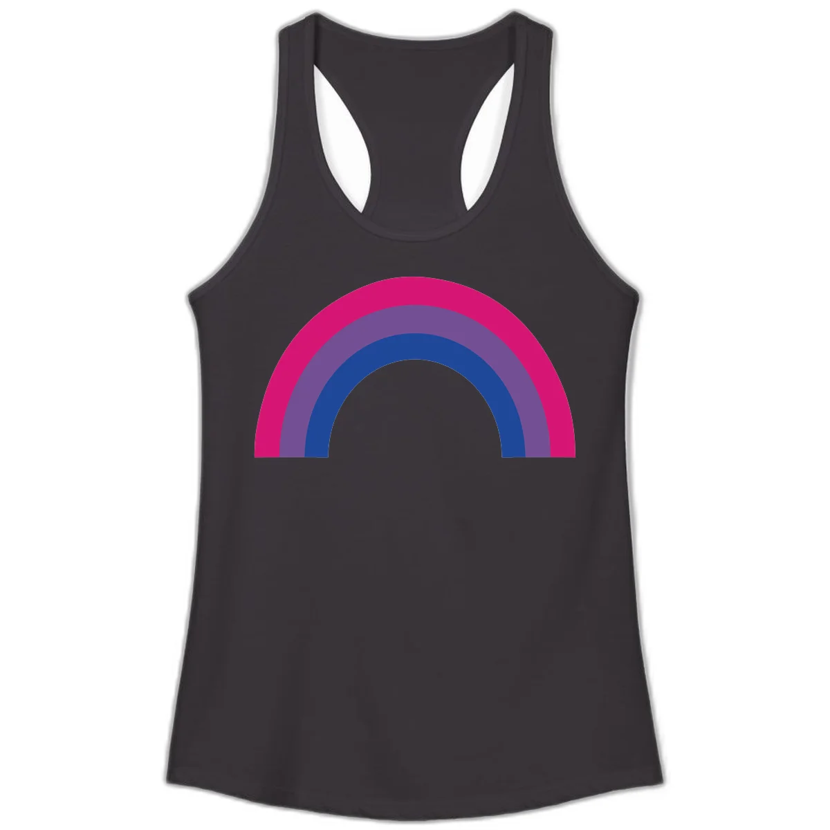 Concentric rainbow arcs design featuring nested magenta, purple, blue and gray semicircles in a modern geometric pattern in Black