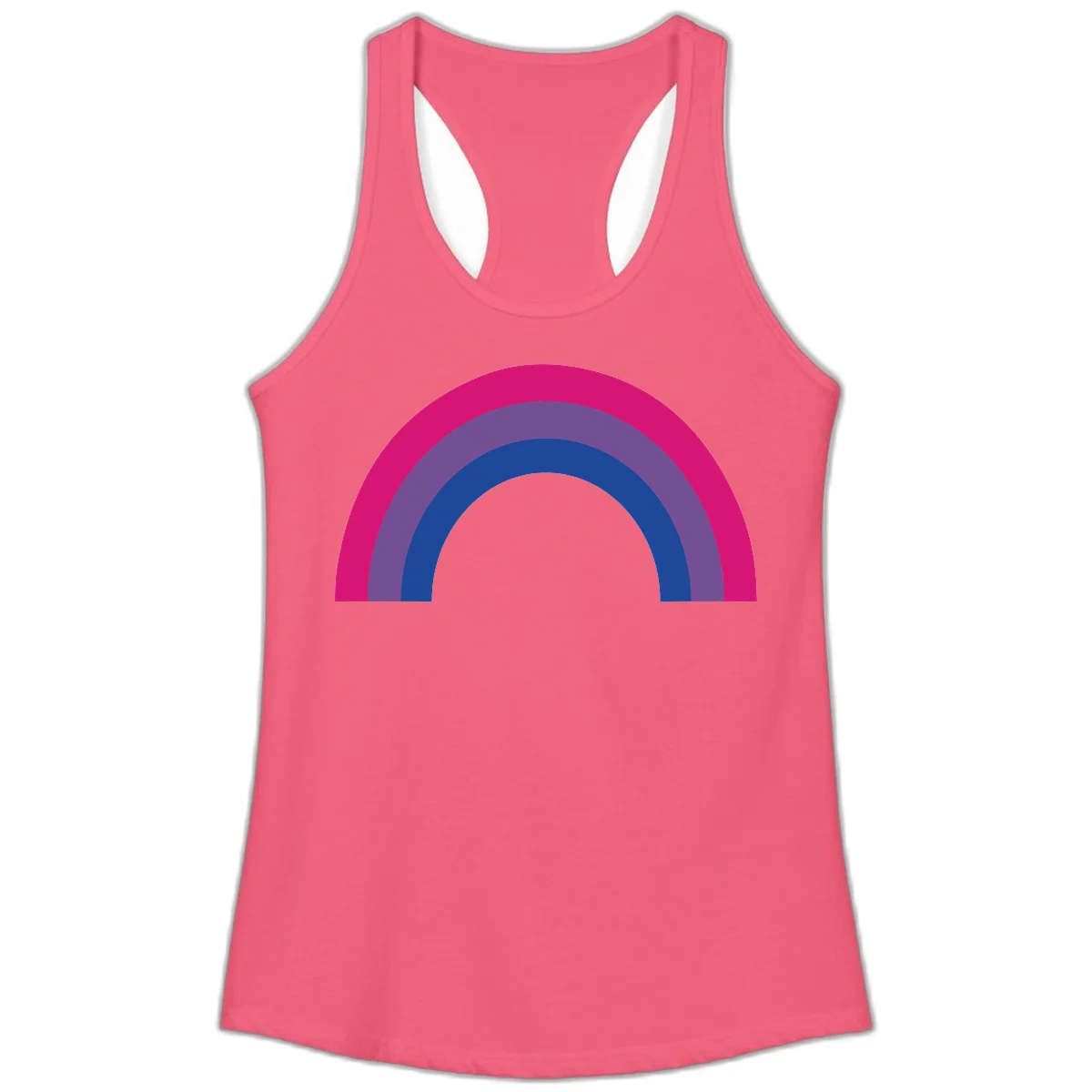 Concentric rainbow arcs design featuring nested magenta, purple, blue and gray semicircles in a modern geometric pattern in Hot Pink