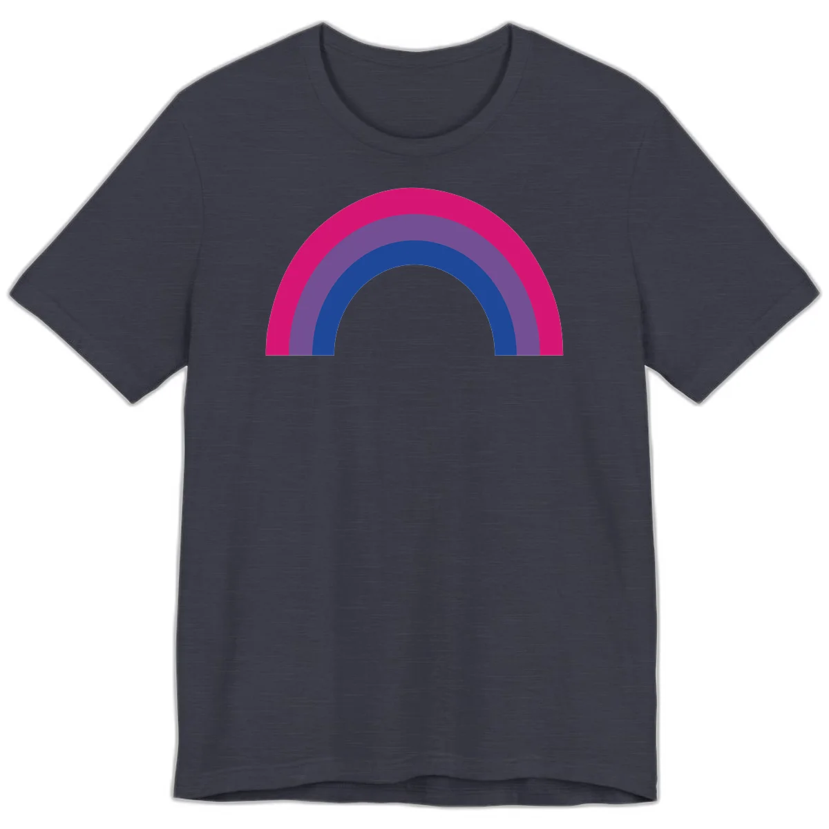 Concentric rainbow arcs design featuring nested magenta, purple, blue and gray semicircles in a modern geometric pattern in Heather Midnight Navy
