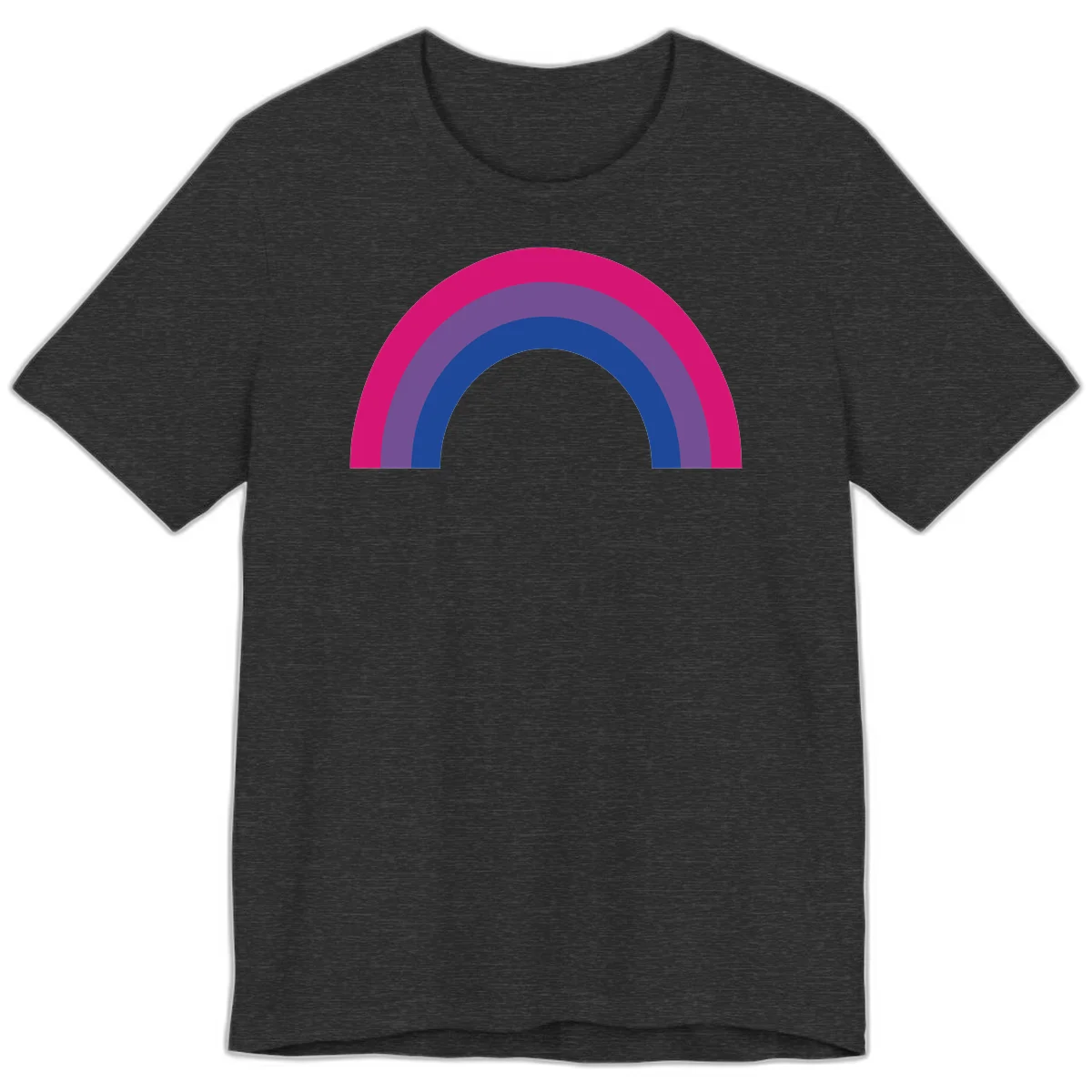 Concentric rainbow arcs design featuring nested magenta, purple, blue and gray semicircles in a modern geometric pattern in Dark Grey Heather
