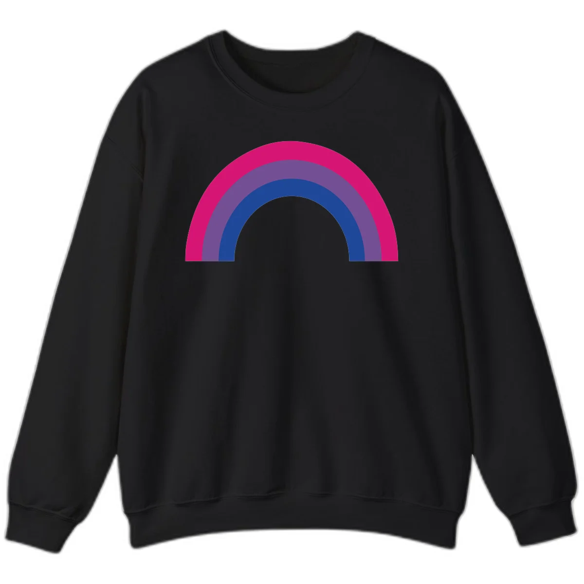 Concentric rainbow arcs design featuring nested magenta, purple, blue and gray semicircles in a modern geometric pattern in Black