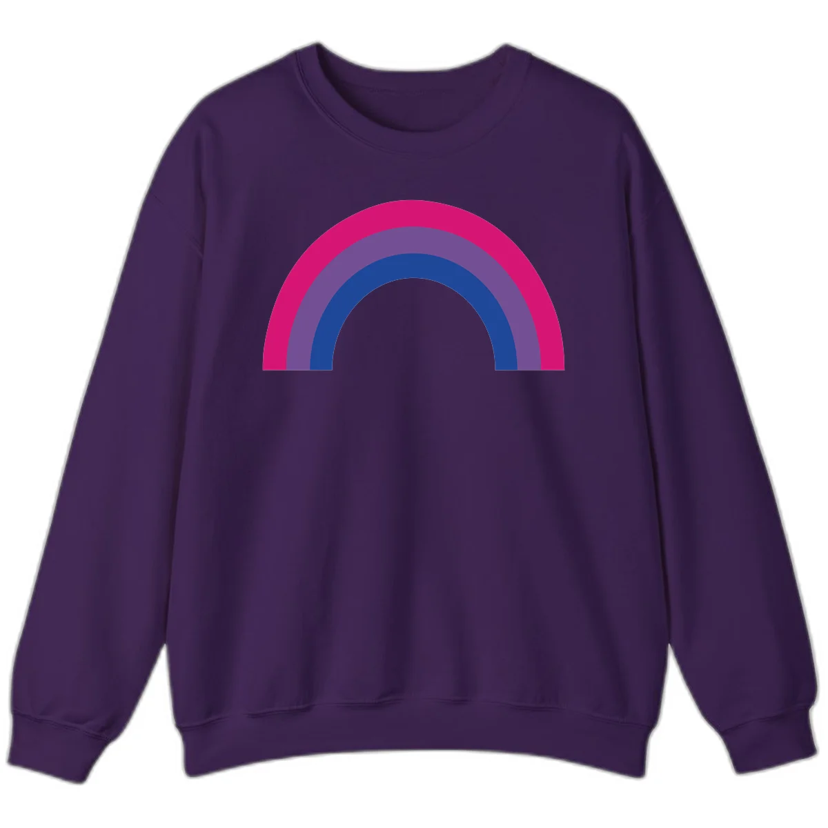 Concentric rainbow arcs design featuring nested magenta, purple, blue and gray semicircles in a modern geometric pattern in Purple