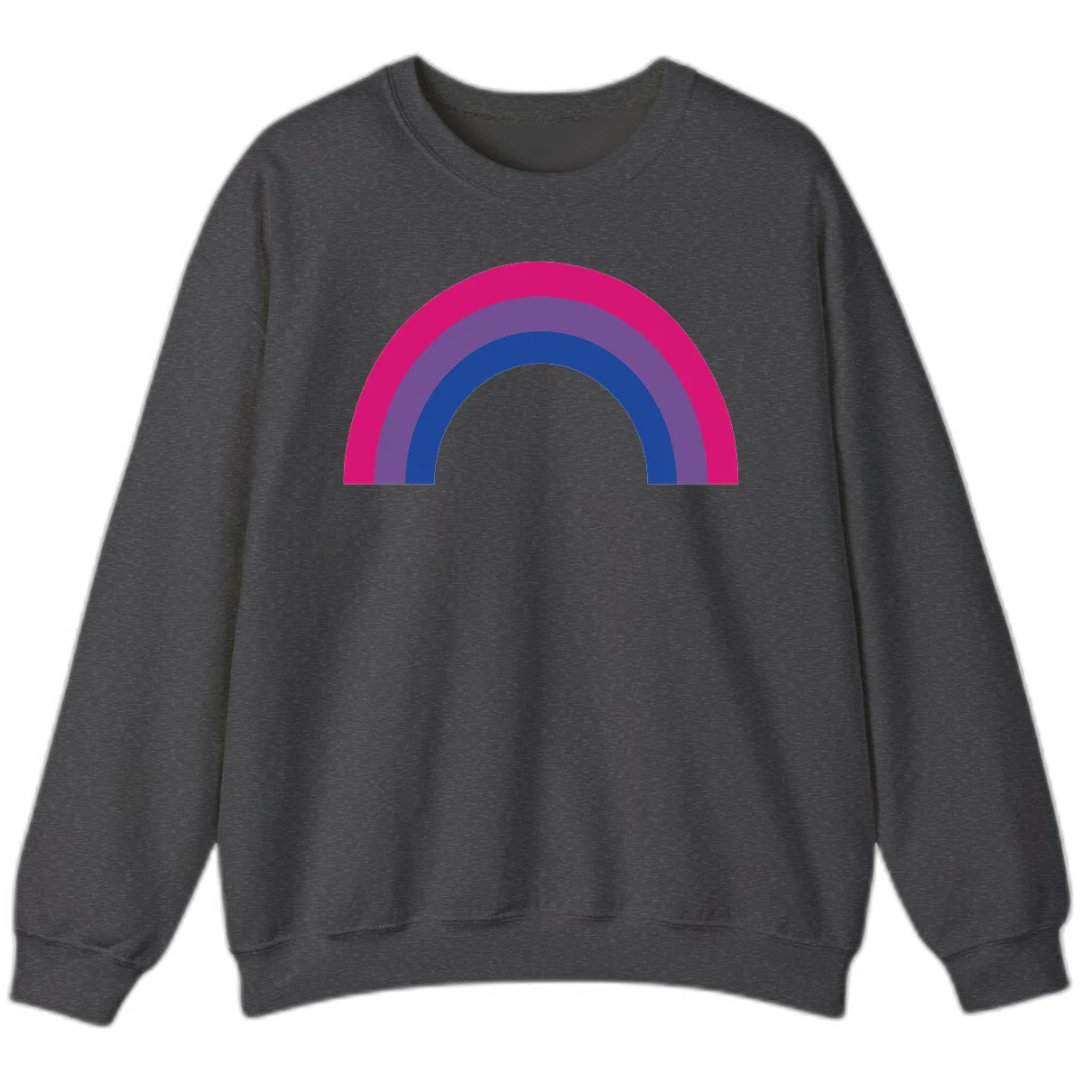 Concentric rainbow arcs design featuring nested magenta, purple, blue and gray semicircles in a modern geometric pattern in Dark Heather