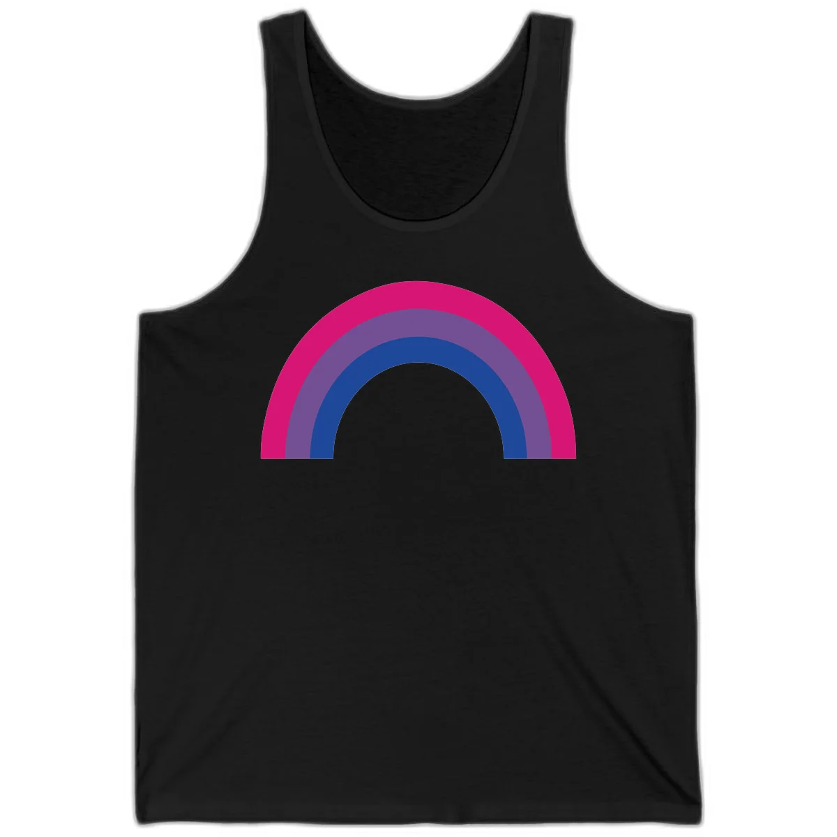 Concentric rainbow arcs design featuring nested magenta, purple, blue and gray semicircles in a modern geometric pattern in Black