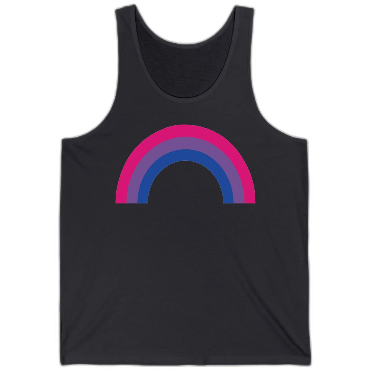 Concentric rainbow arcs design featuring nested magenta, purple, blue and gray semicircles in a modern geometric pattern in Dark Grey