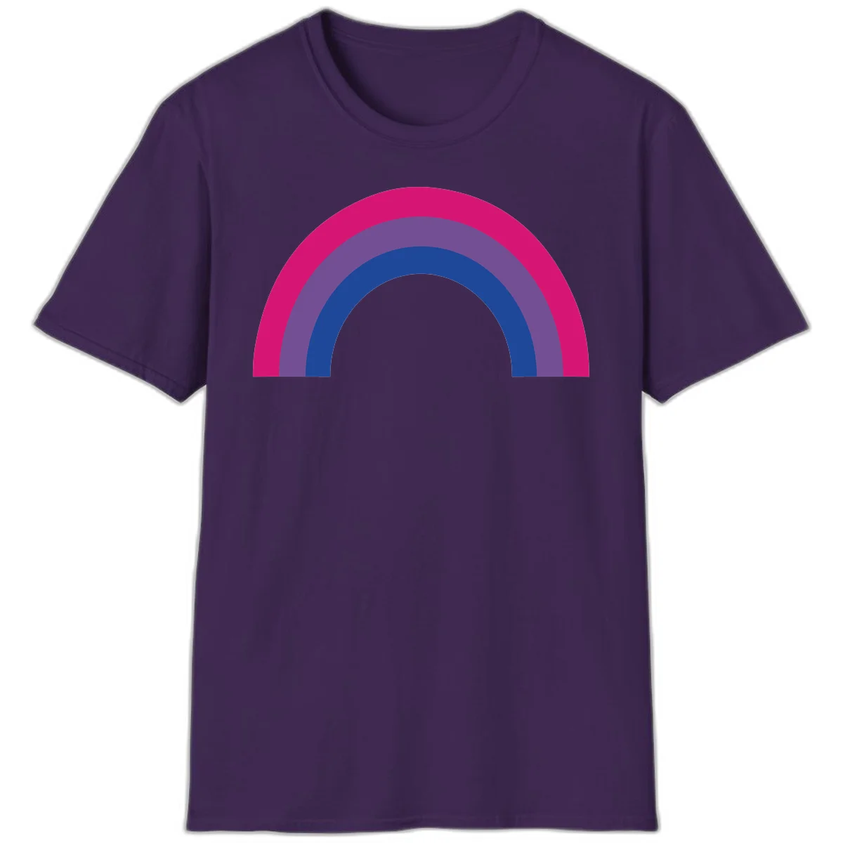 Concentric rainbow arcs design featuring nested magenta, purple, blue and gray semicircles in a modern geometric pattern in Purple