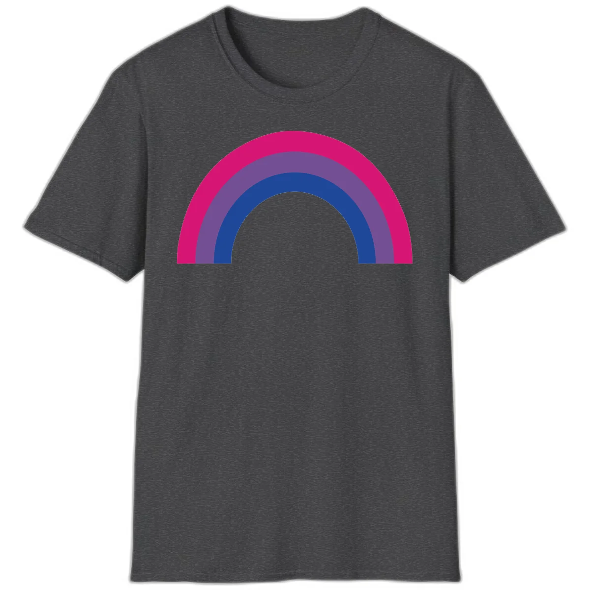Concentric rainbow arcs design featuring nested magenta, purple, blue and gray semicircles in a modern geometric pattern in Dark Heather