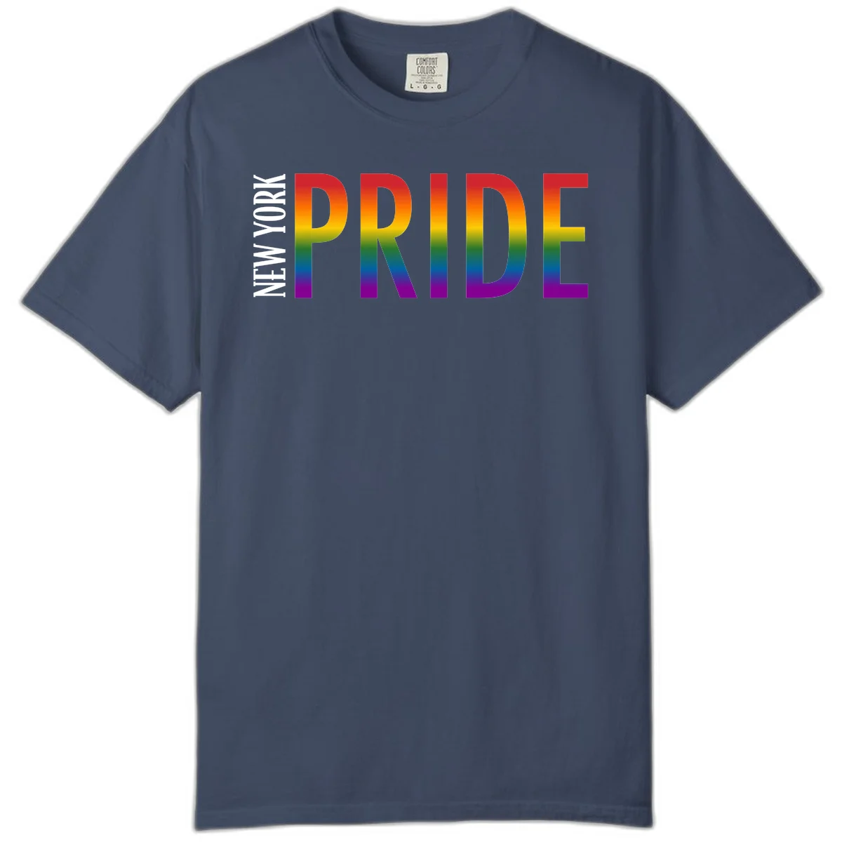Pride rainbow gradient text design with bold letters transitioning through red, orange, yellow, green, blue, and purple spectrum colors in Midnight