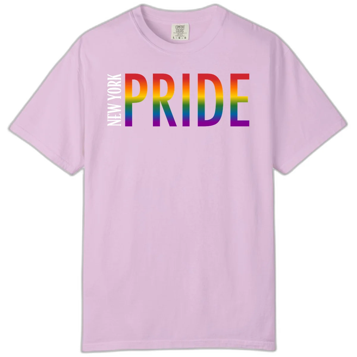 Pride rainbow gradient text design with bold letters transitioning through red, orange, yellow, green, blue, and purple spectrum colors in Orchid
