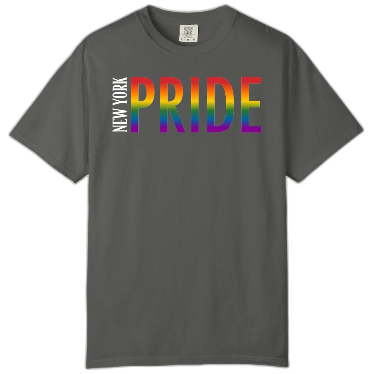 Pride rainbow gradient text design with bold letters transitioning through red, orange, yellow, green, blue, and purple spectrum colors in Pepper
