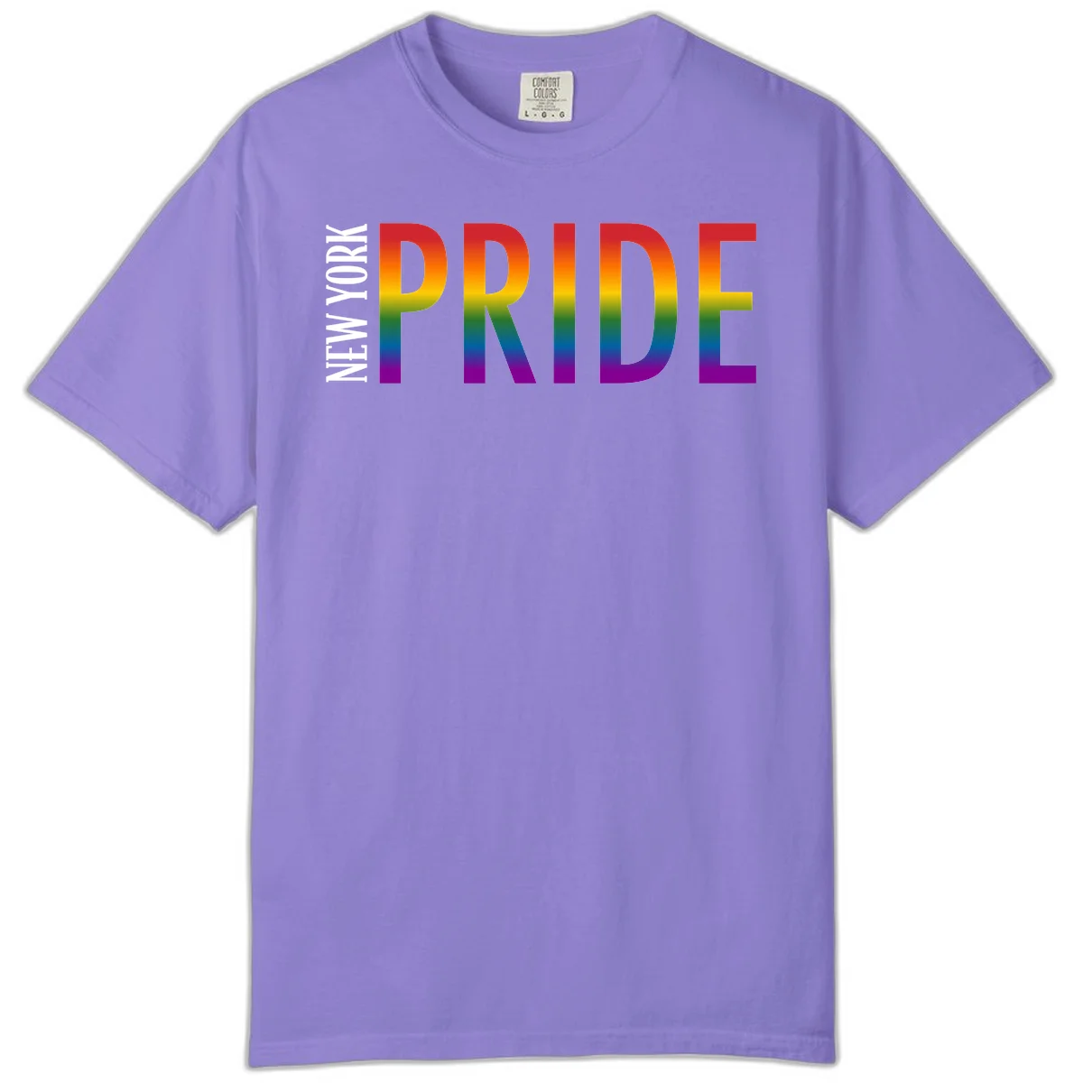 Pride rainbow gradient text design with bold letters transitioning through red, orange, yellow, green, blue, and purple spectrum colors in Violet