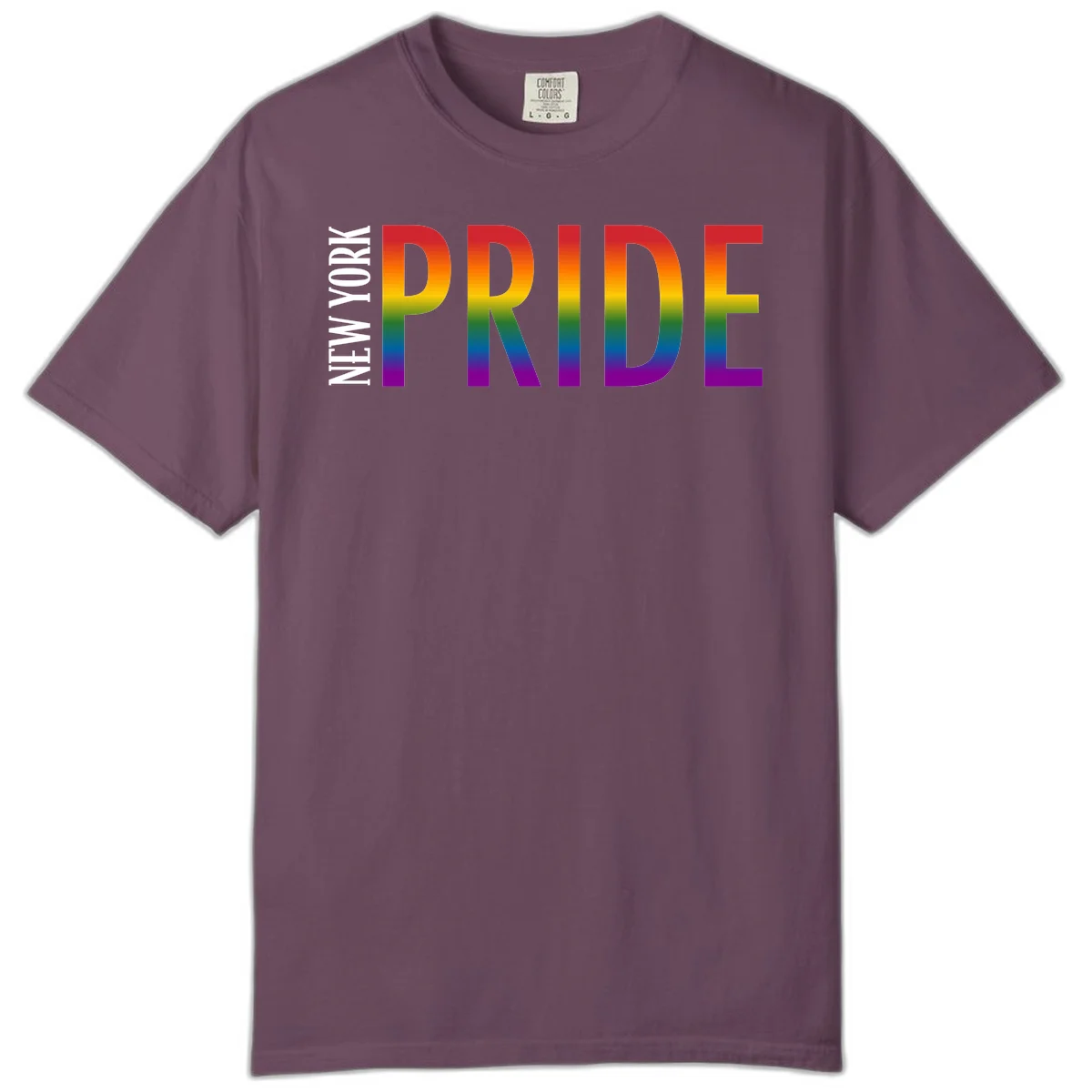 Pride rainbow gradient text design with bold letters transitioning through red, orange, yellow, green, blue, and purple spectrum colors in Berry