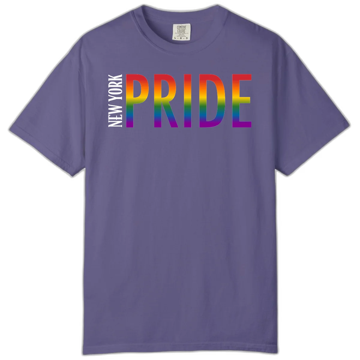 Pride rainbow gradient text design with bold letters transitioning through red, orange, yellow, green, blue, and purple spectrum colors in Grape