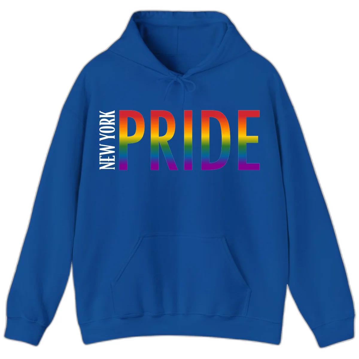 Pride rainbow gradient text design with bold letters transitioning through red, orange, yellow, green, blue, and purple spectrum colors in Royal