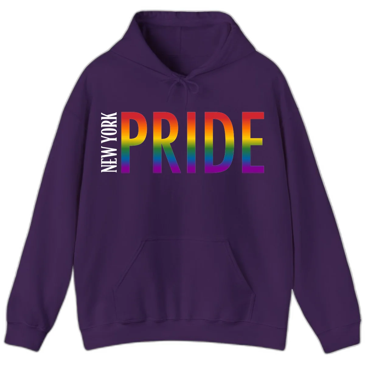 Pride rainbow gradient text design with bold letters transitioning through red, orange, yellow, green, blue, and purple spectrum colors in Purple