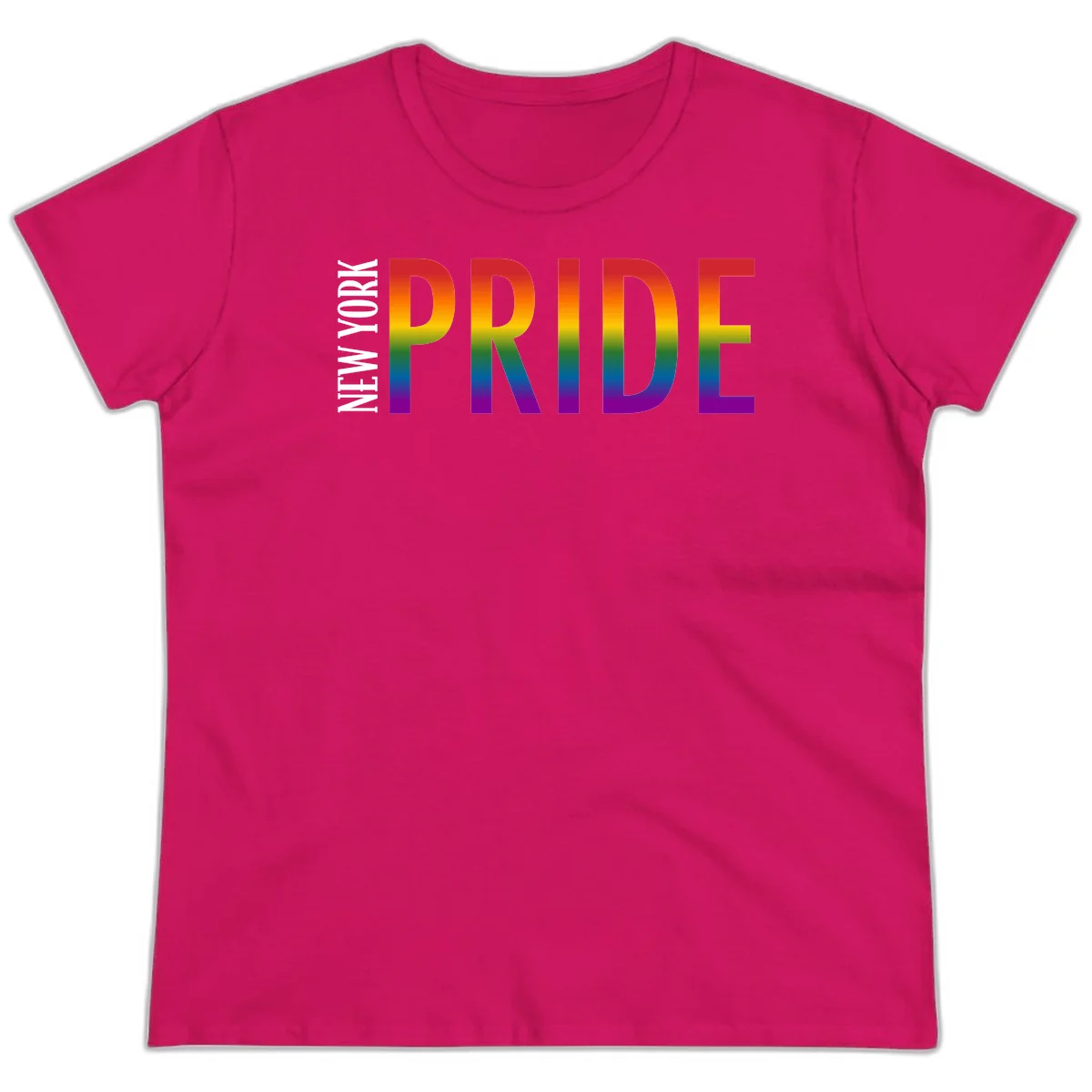 Pride rainbow gradient text design with bold letters transitioning through red, orange, yellow, green, blue, and purple spectrum colors in Heliconia