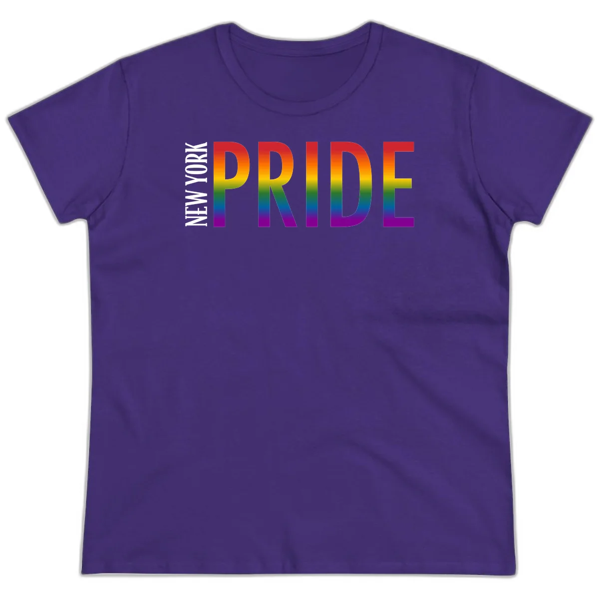 Pride rainbow gradient text design with bold letters transitioning through red, orange, yellow, green, blue, and purple spectrum colors in Purple
