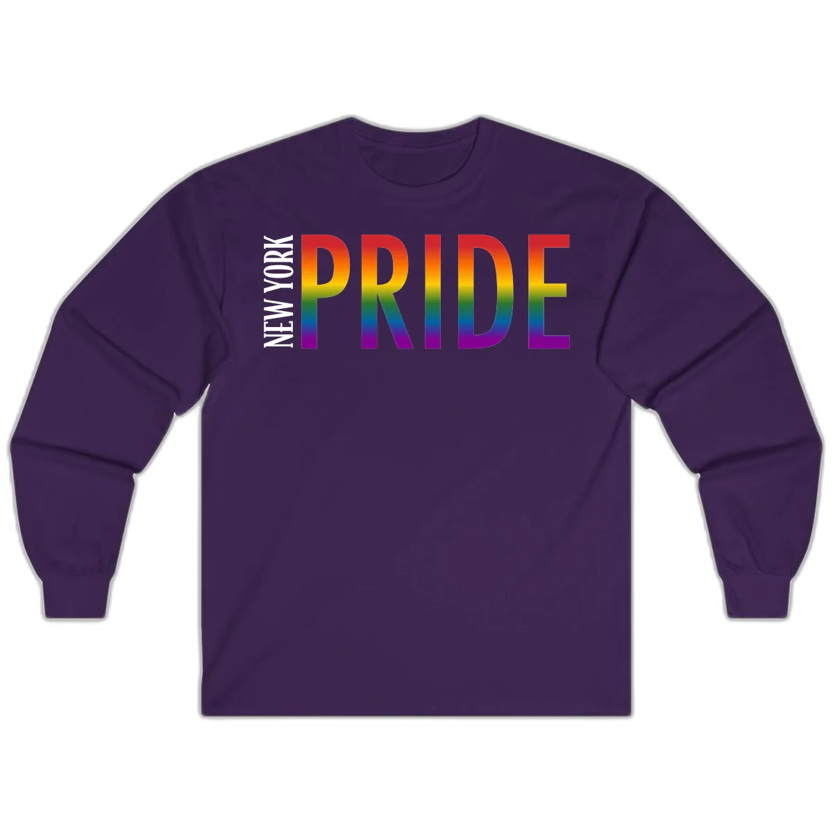 Pride rainbow gradient text design with bold letters transitioning through red, orange, yellow, green, blue, and purple spectrum colors in Purple