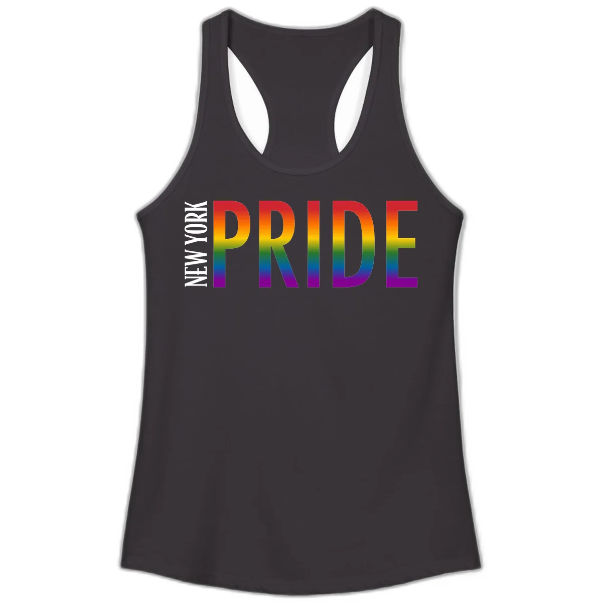 Pride rainbow gradient text design with bold letters transitioning through red, orange, yellow, green, blue, and purple spectrum colors in Black