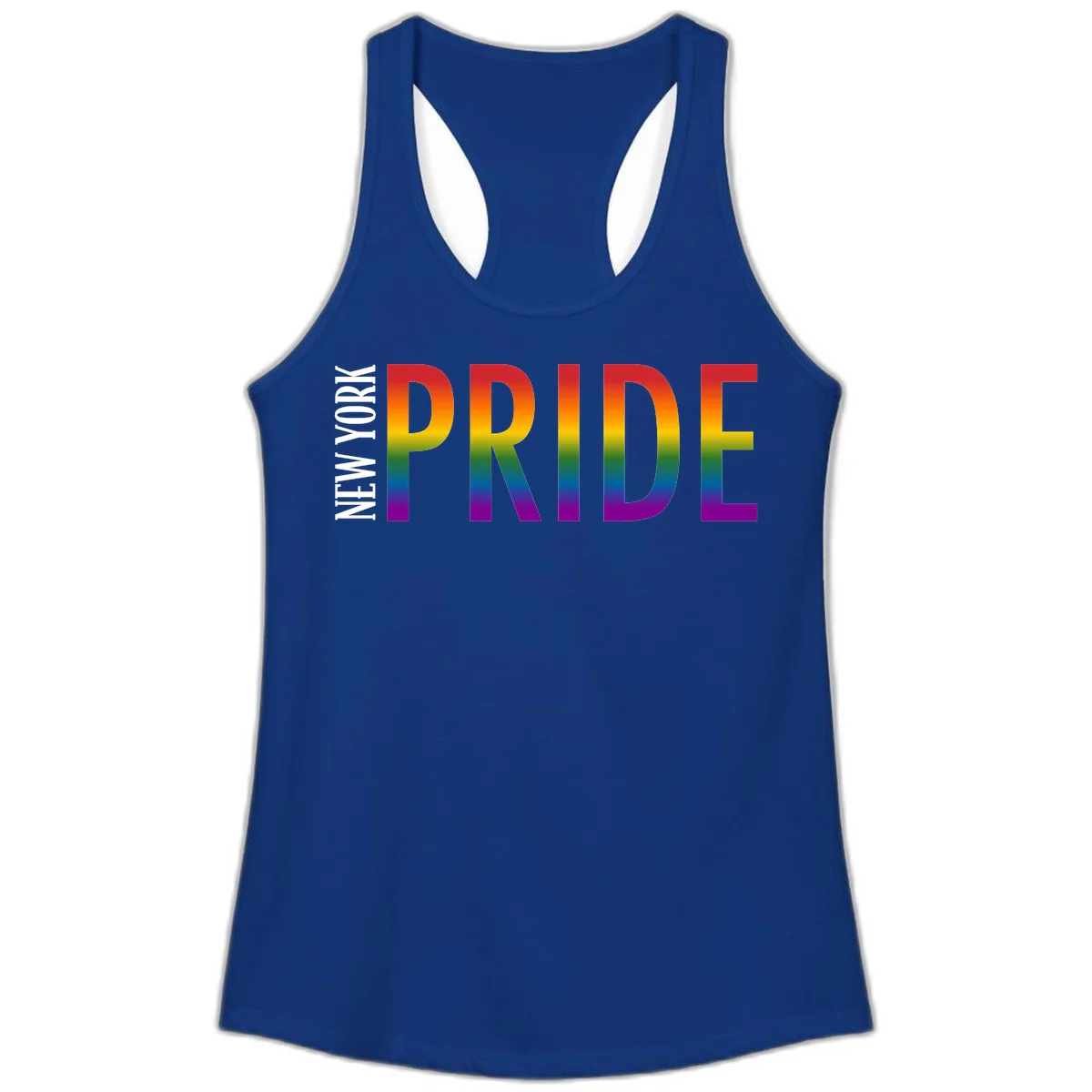 Pride rainbow gradient text design with bold letters transitioning through red, orange, yellow, green, blue, and purple spectrum colors in Solid Royal