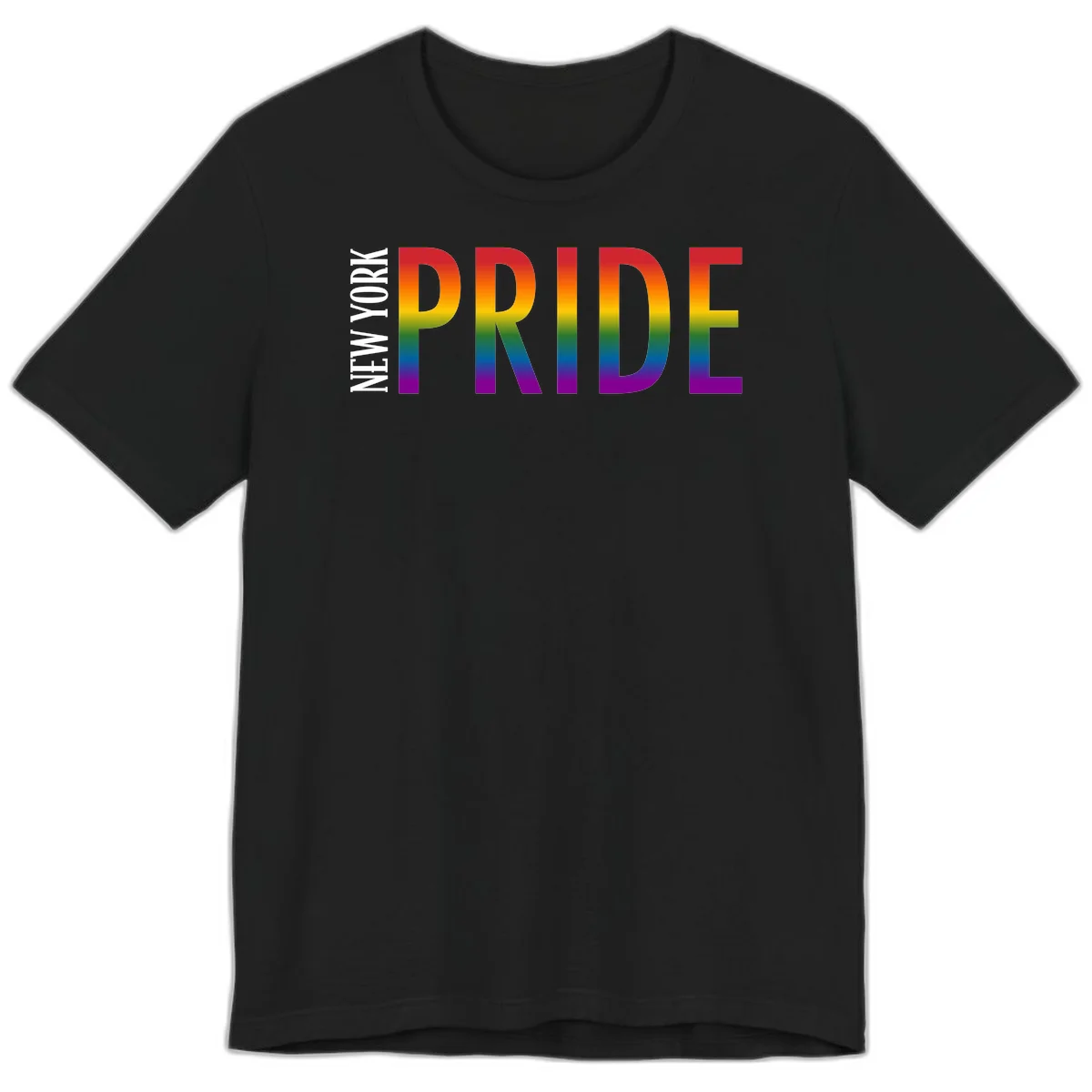 Pride rainbow gradient text design with bold letters transitioning through red, orange, yellow, green, blue, and purple spectrum colors in Black